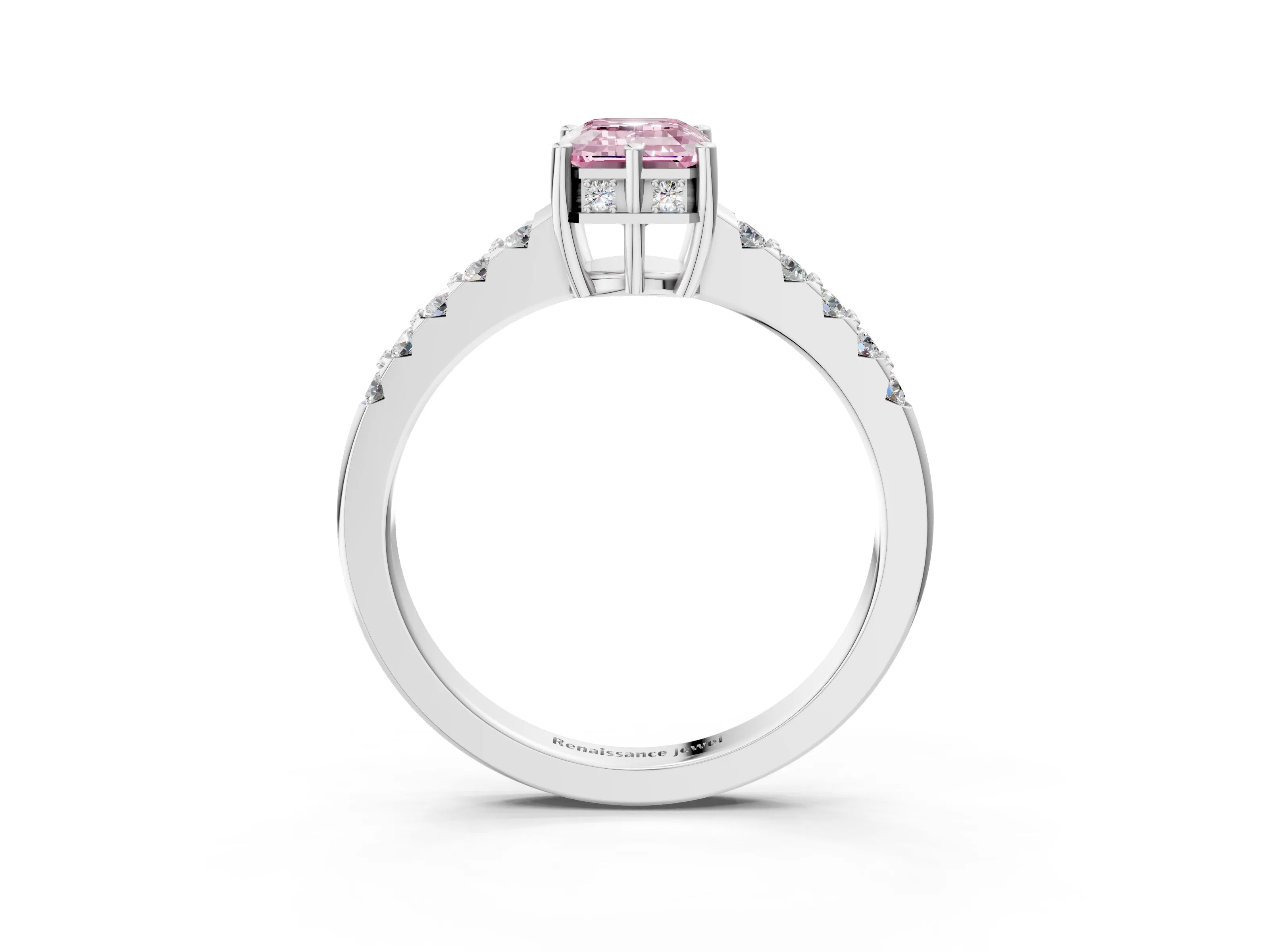 White gold Fancy Pink Emerald Cut Solitaire Diamond Engagement Ring with Pavé Band and Six-Prong Setting_15