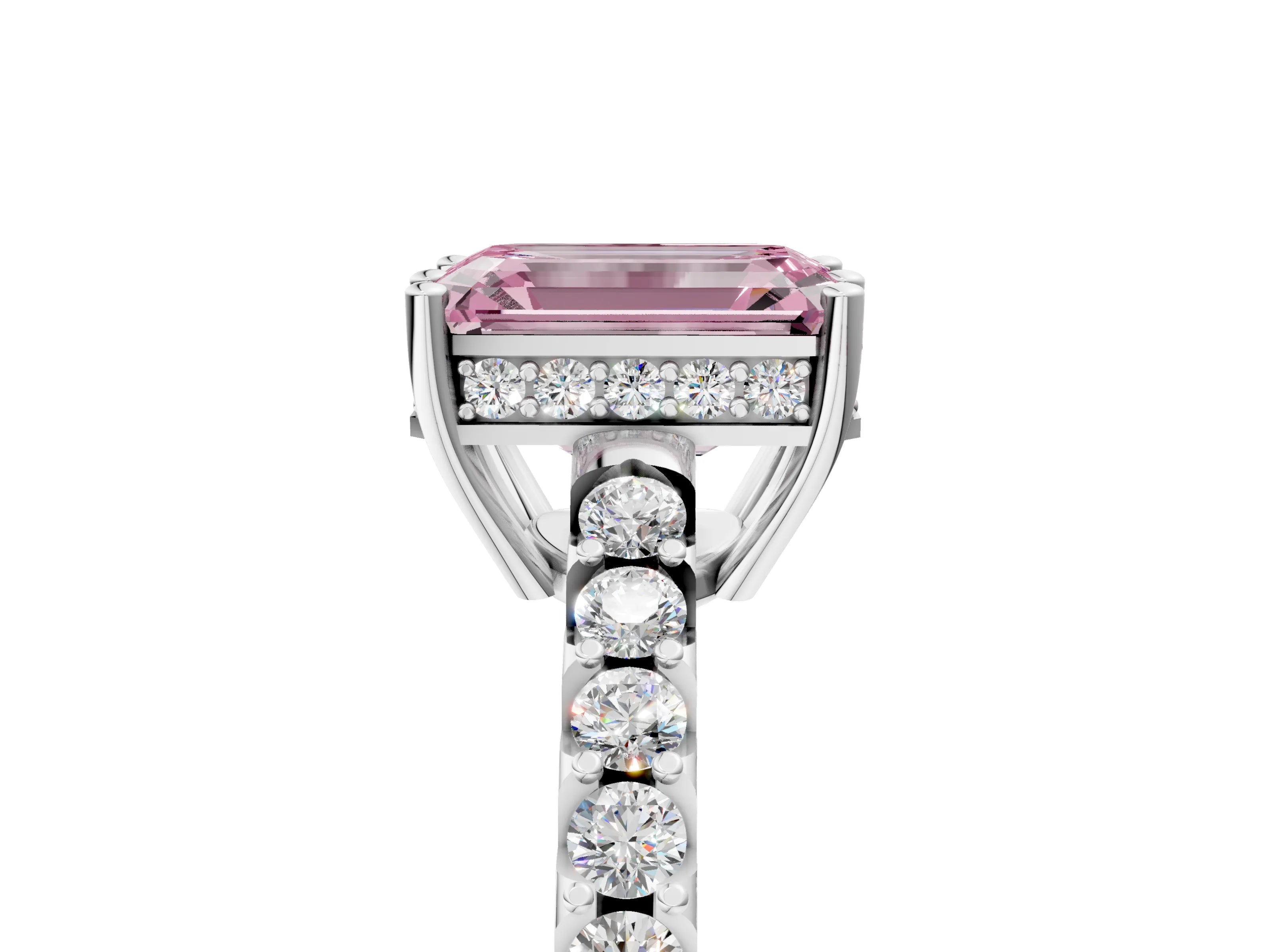 White gold Fancy Pink Emerald Cut Solitaire Diamond Engagement Ring with Pavé Band and Six-Prong Setting_17