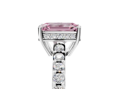 White gold Fancy Pink Emerald Cut Solitaire Diamond Engagement Ring with Pavé Band and Six-Prong Setting_17