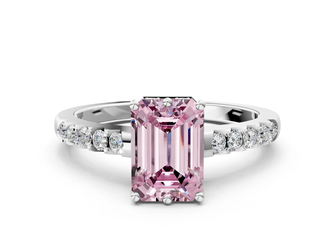 White gold Fancy Pink Emerald Cut Solitaire Diamond Engagement Ring with Pavé Band and Six-Prong Setting_24