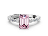 White gold Fancy Pink Emerald  Cut Solitaire Diamond Engagement Ring with Pave Band and Four-Prong Setting_164