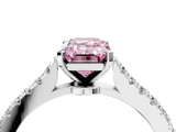 White gold Fancy Pink Emerald  Cut Solitaire Diamond Engagement Ring with Pave Band and Four-Prong Setting_168