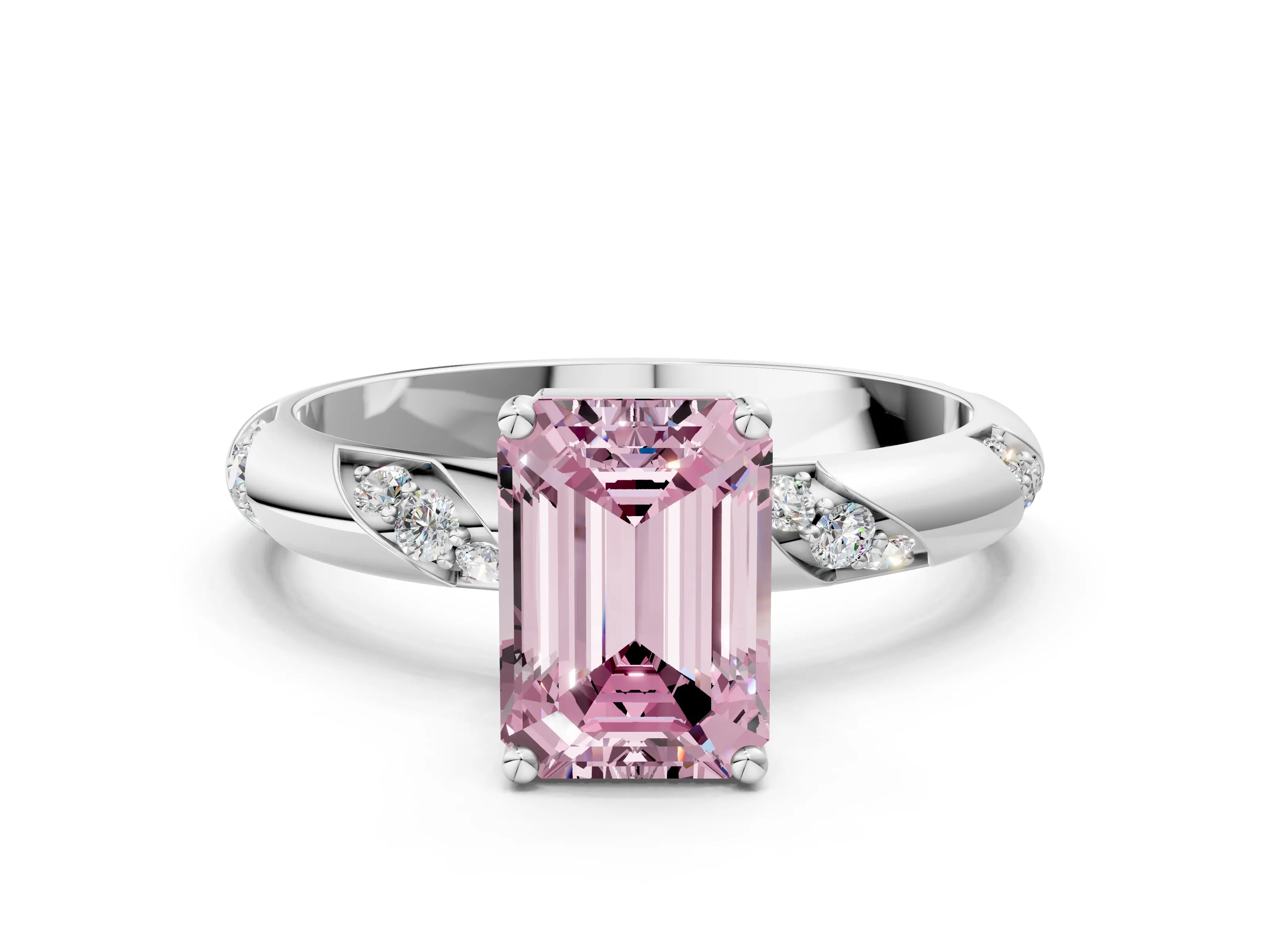 White gold Fancy Pink Emerald Cut Solitaire Diamond Engagement Ring with Twisted Pave Band and Four-Prong Setting_19