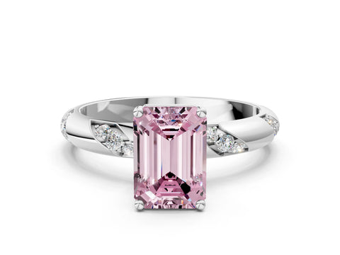 White gold Fancy Pink Emerald Cut Solitaire Diamond Engagement Ring with Twisted Pave Band and Four-Prong Setting_19