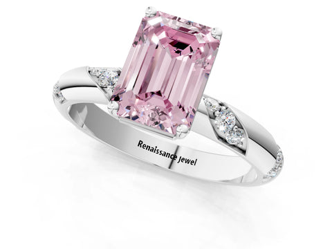White gold Fancy Pink Emerald Cut Solitaire Diamond Engagement Ring with Twisted Pave Band and Four-Prong Setting_20