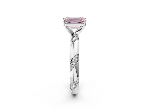 White gold Fancy Pink Emerald Cut Solitaire Diamond Engagement Ring with Twisted Pave Band and Four-Prong Setting_21
