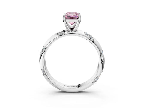 White gold Fancy Pink Emerald Cut Solitaire Diamond Engagement Ring with Twisted Pave Band and Four-Prong Setting_22