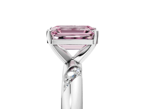 White gold Fancy Pink Emerald Cut Solitaire Diamond Engagement Ring with Twisted Pave Band and Four-Prong Setting_24