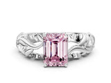White gold Fancy Pink Emerald Cut Solitaire Diamond Leaf-Inspired Vine Band Ring with Prong Setting_41