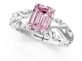 White gold Fancy Pink Emerald Cut Solitaire Diamond Leaf-Inspired Vine Band Ring with Prong Setting_42