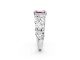 White gold Fancy Pink Emerald Cut Solitaire Diamond Leaf-Inspired Vine Band Ring with Prong Setting_43