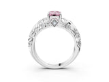 White gold Fancy Pink Emerald Cut Solitaire Diamond Leaf-Inspired Vine Band Ring with Prong Setting_44