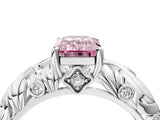 White gold Fancy Pink Emerald Cut Solitaire Diamond Leaf-Inspired Vine Band Ring with Prong Setting_45