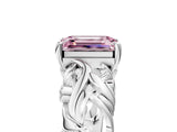 White gold Fancy Pink Emerald Cut Solitaire Diamond Leaf-Inspired Vine Band Ring with Prong Setting_46