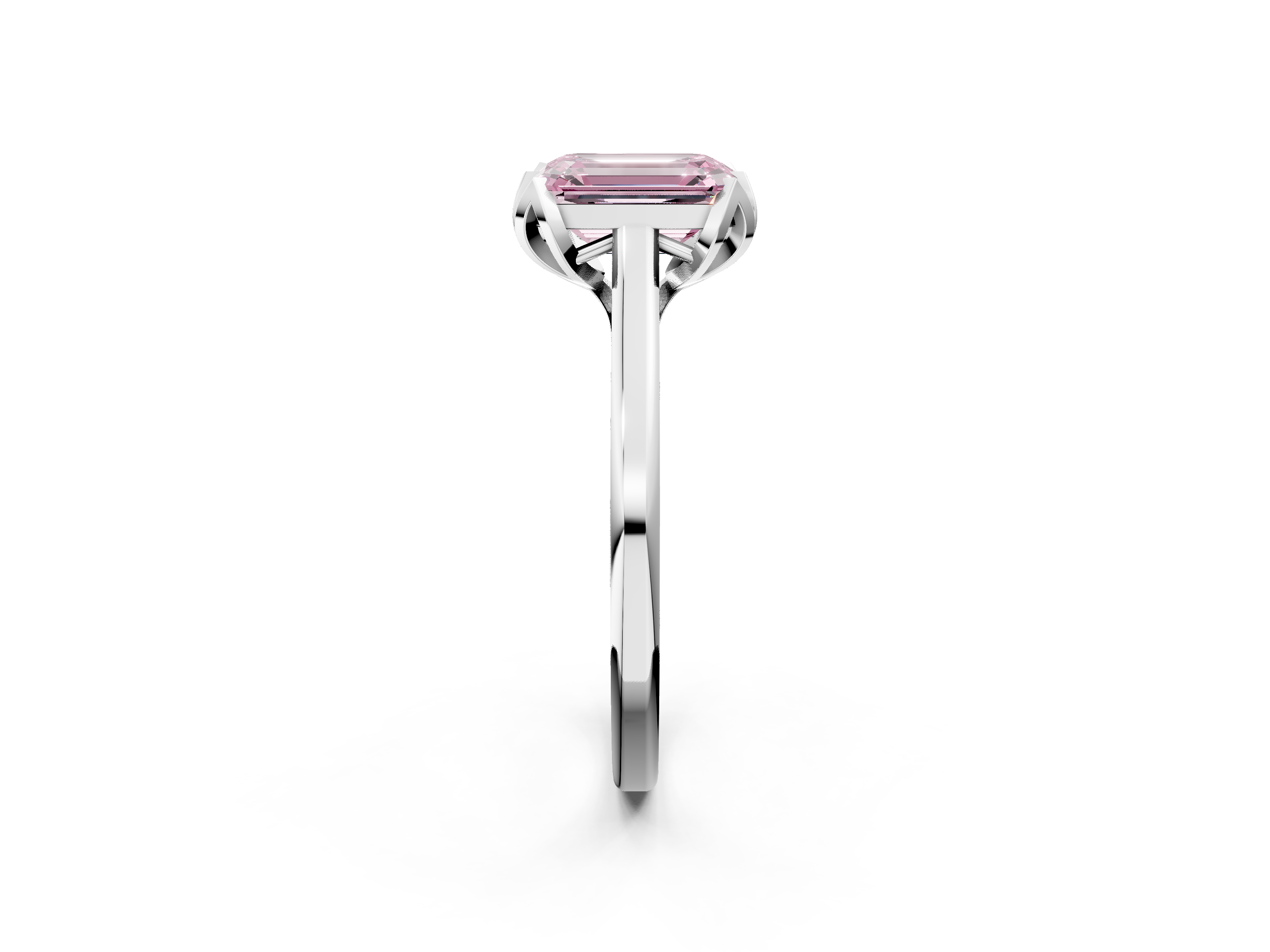 White gold Fancy Pink Emerald  Cut Solitaire Diamond Ring with Flower-Prong Setting and Classic Band_37