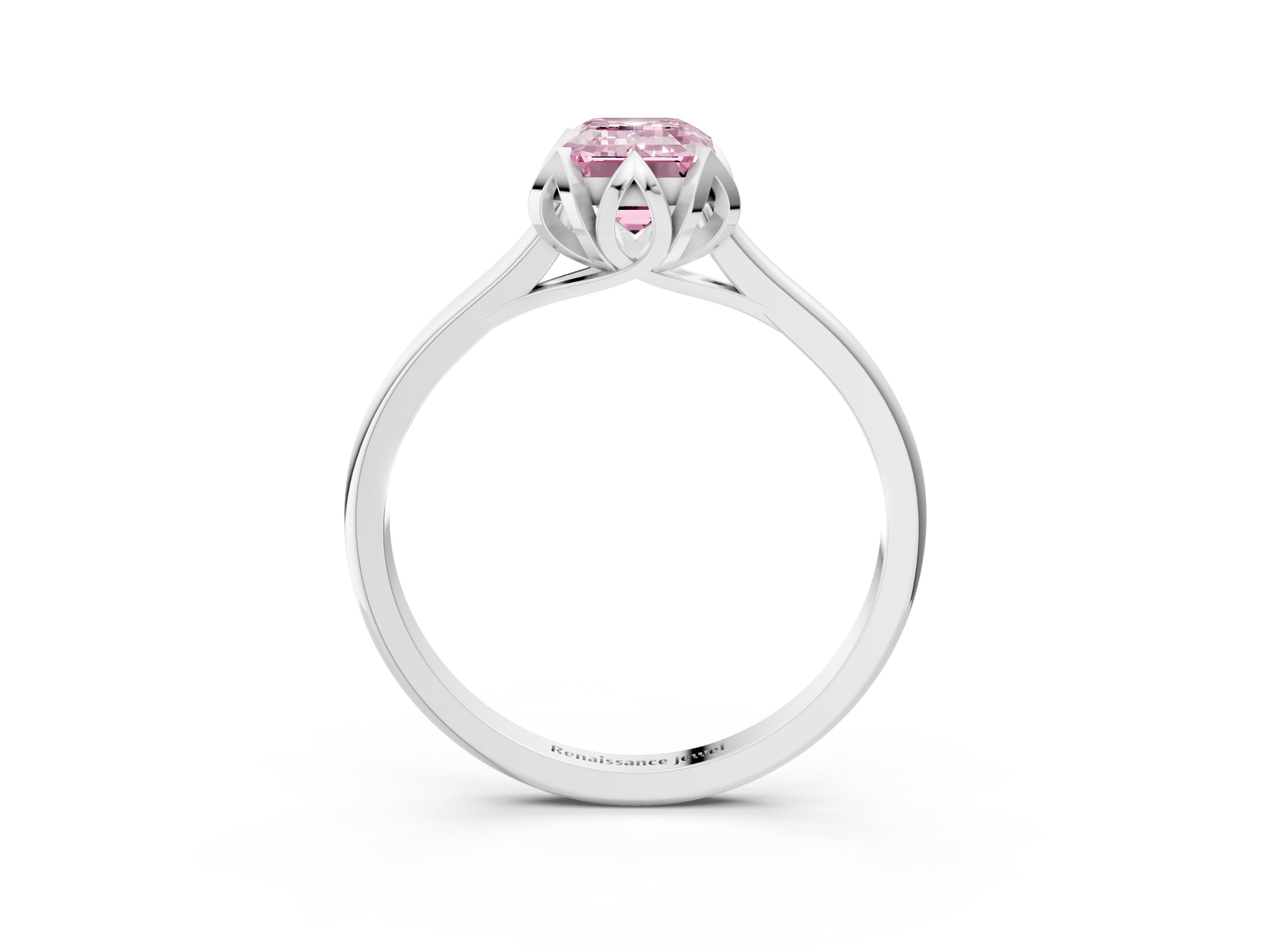 White gold Fancy Pink Emerald  Cut Solitaire Diamond Ring with Flower-Prong Setting and Classic Band_38