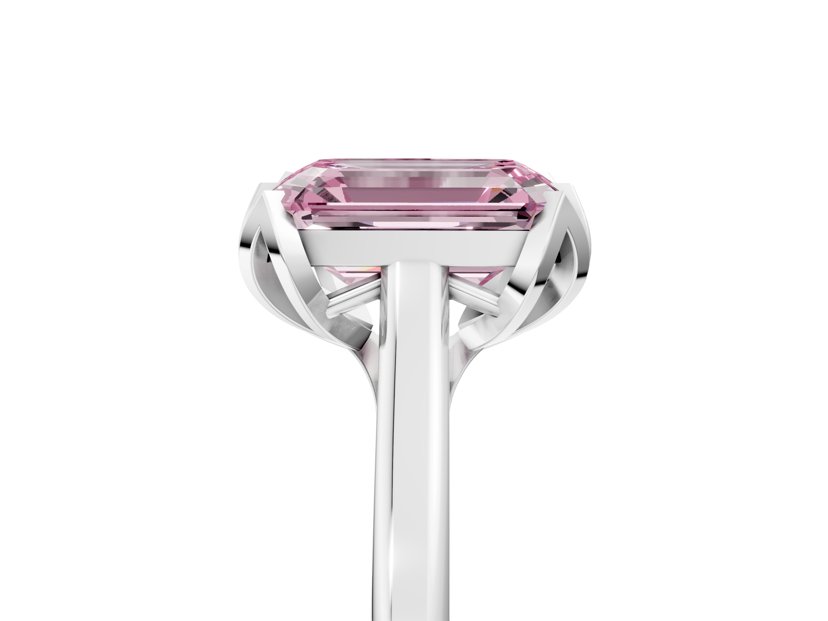 White gold Fancy Pink Emerald  Cut Solitaire Diamond Ring with Flower-Prong Setting and Classic Band_40