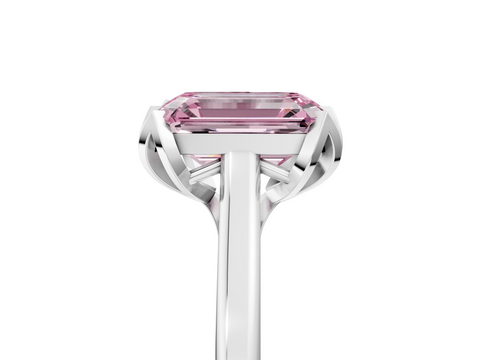 White gold Fancy Pink Emerald  Cut Solitaire Diamond Ring with Flower-Prong Setting and Classic Band_40