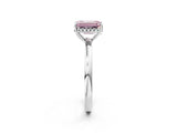 White gold Fancy Pink Emerald Cut Solitaire Diamond Ring with Prong Setting and Plain Band_14