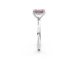 White gold Fancy Pink Emerald Cut Solitaire Diamond Ring with Prong Setting and Plain Band_14