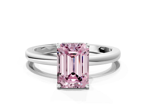White gold Fancy Pink Emerald Cut Solitaire Diamond Ring with Prong Setting and Plain Band_24
