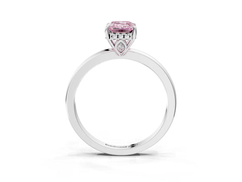 White gold Fancy Pink Emerald Cut Solitaire Diamond Ring with Prong Setting and Plain Band_27