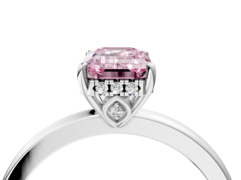 White gold Fancy Pink Emerald Cut Solitaire Diamond Ring with Prong Setting and Plain Band_28