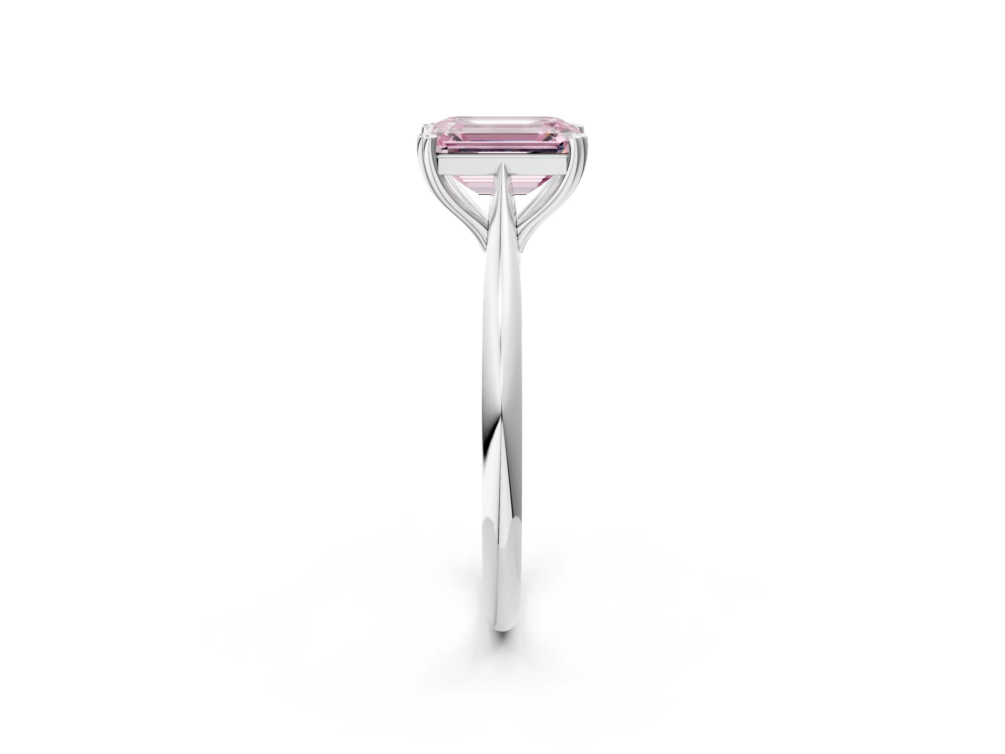 White gold Fancy Pink Emerald Cut Solitaire Diamond Ring with Six-Prong Setting and Classic Band_2