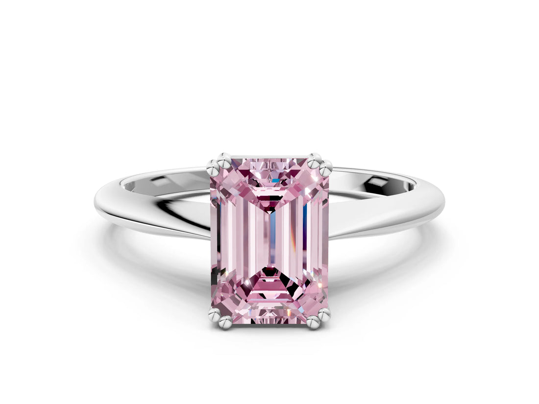 White gold Fancy Pink Emerald Cut Solitaire Diamond Ring with Six-Prong Setting and Classic Band_252