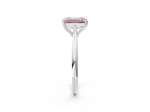 White gold Fancy Pink Emerald Cut Solitaire Diamond Ring with Six-Prong Setting and Classic Band_2