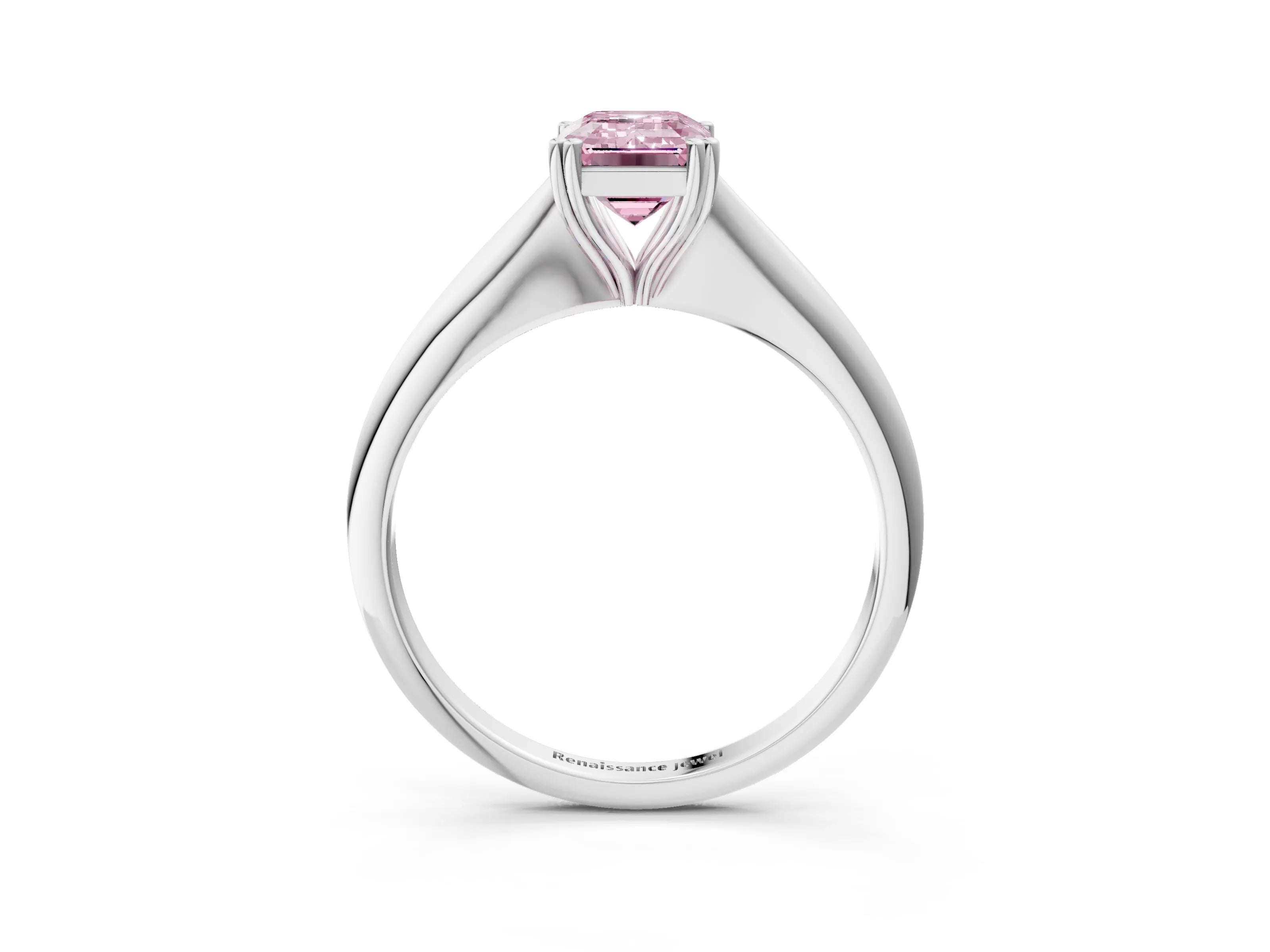 White gold Fancy Pink Emerald Cut Solitaire Diamond Ring with Six-Prong Setting and Classic Band_3