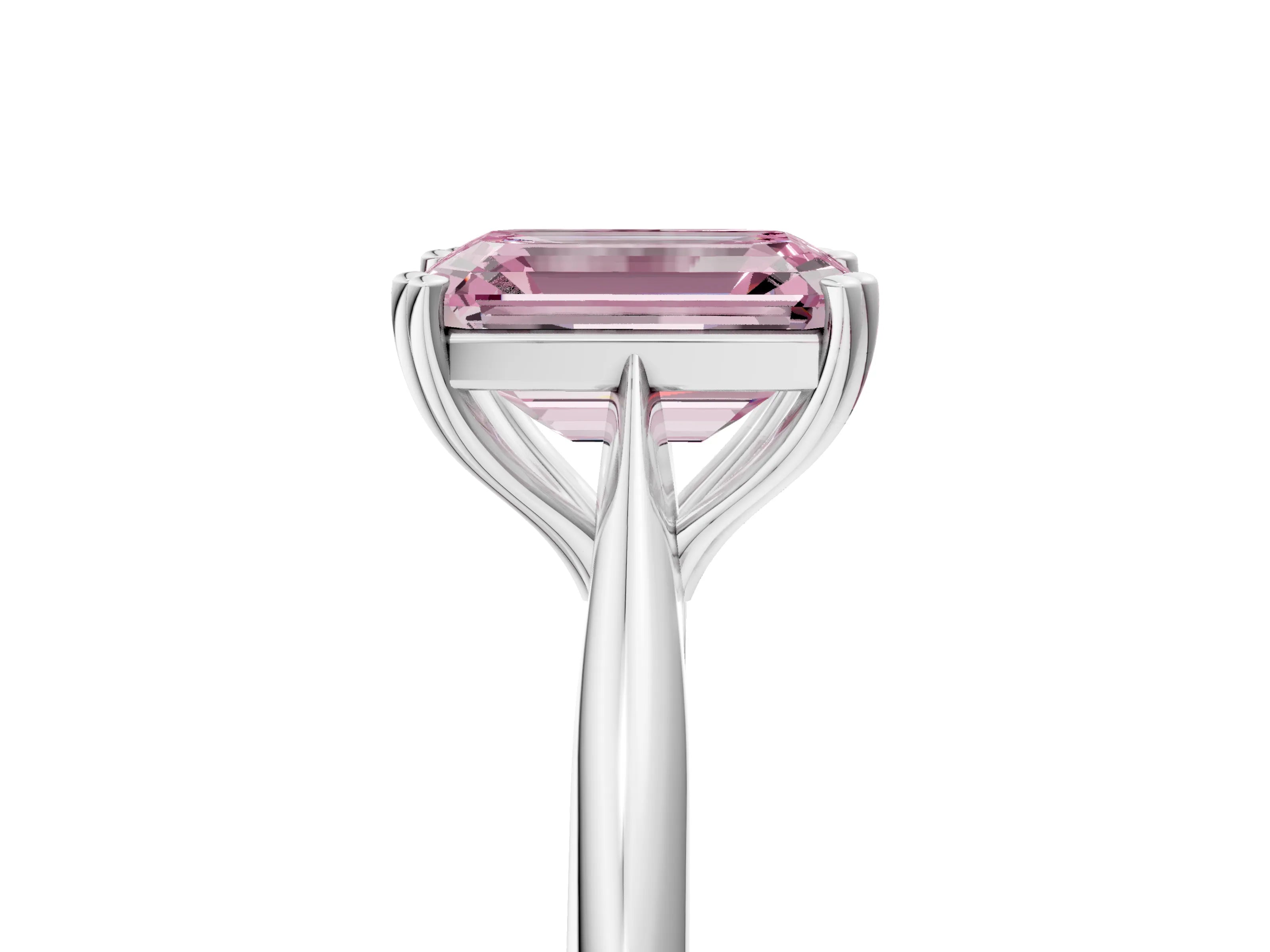 White gold Fancy Pink Emerald Cut Solitaire Diamond Ring with Six-Prong Setting and Classic Band_5