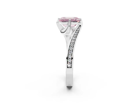 White gold Fancy Pink Emerald Cut Solitaire Diamond Twist Band with Pavé Setting and Four-Prong Setting_14