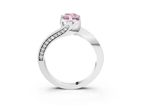 White gold Fancy Pink Emerald Cut Solitaire Diamond Twist Band with Pavé Setting and Four-Prong Setting_15