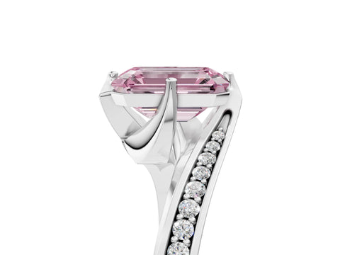 White gold Fancy Pink Emerald Cut Solitaire Diamond Twist Band with Pavé Setting and Four-Prong Setting_17