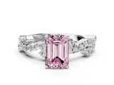 White gold Fancy Pink Emerald  Cut Solitaire Diamond Twisted Band with Pave Setting_79