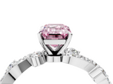 White gold Fancy Pink Emerald  Cut Solitaire Diamond Twisted Band with Pave Setting_84