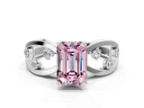 White gold Fancy Pink Emerald  Cut Solitaire Diamond with Side Stones on Criss-Cross Band and Four-Prong Setting_3