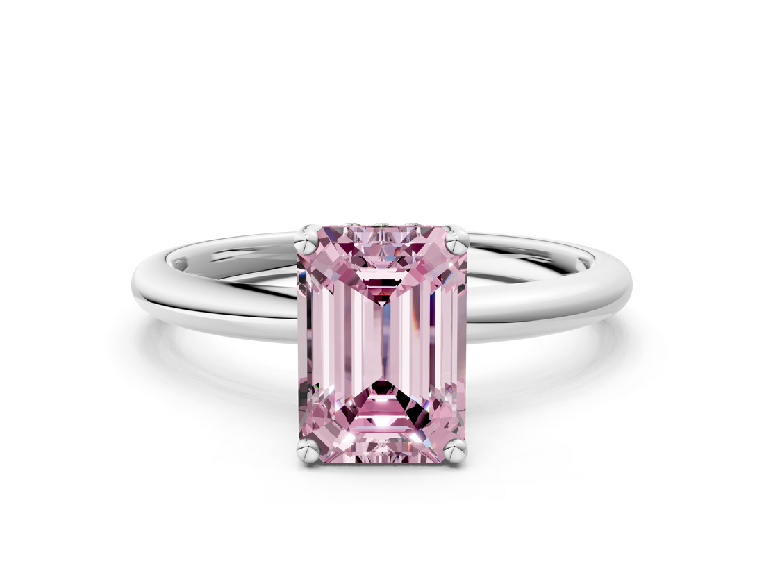 White gold Fancy Pink Emerald  Cut Solitaire Engagement Ring with Four-Prong Setting and Classic Band_20