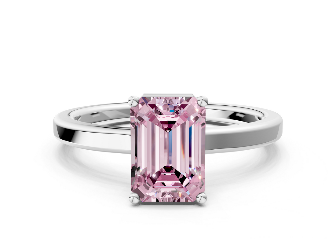 White gold Fancy Pink Emerald  Cut Solitaire Engagement Ring with Four-Prong Setting on a Classic Band_13