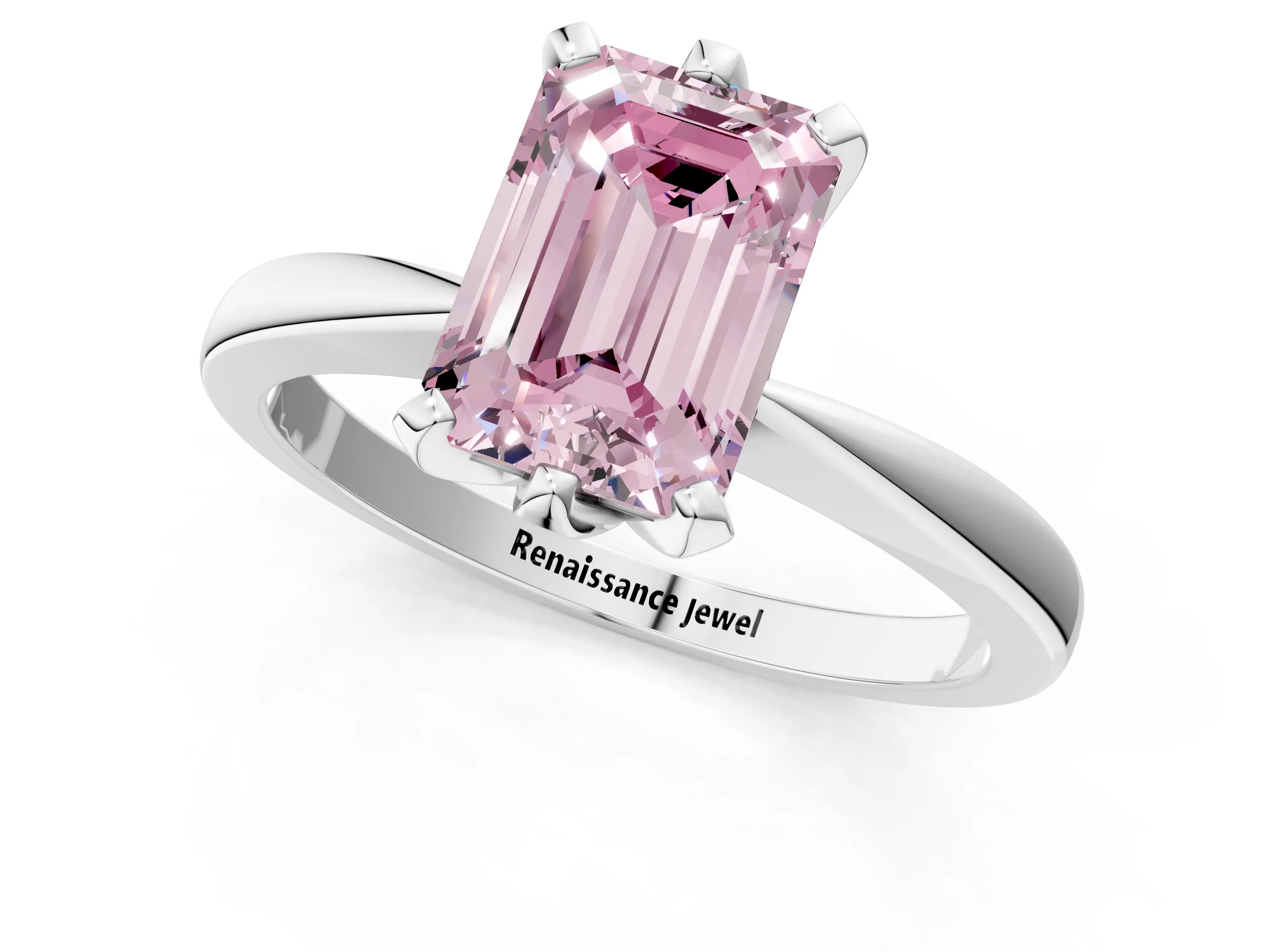 White gold Fancy Pink Emerald Cut Solitaire Engagement Ring with Six-Prong Setting and Tapered Band_1