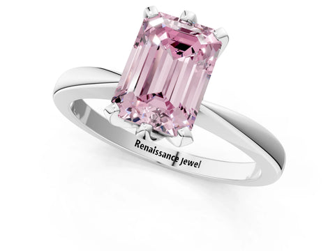 White gold Fancy Pink Emerald Cut Solitaire Engagement Ring with Six-Prong Setting and Tapered Band_1