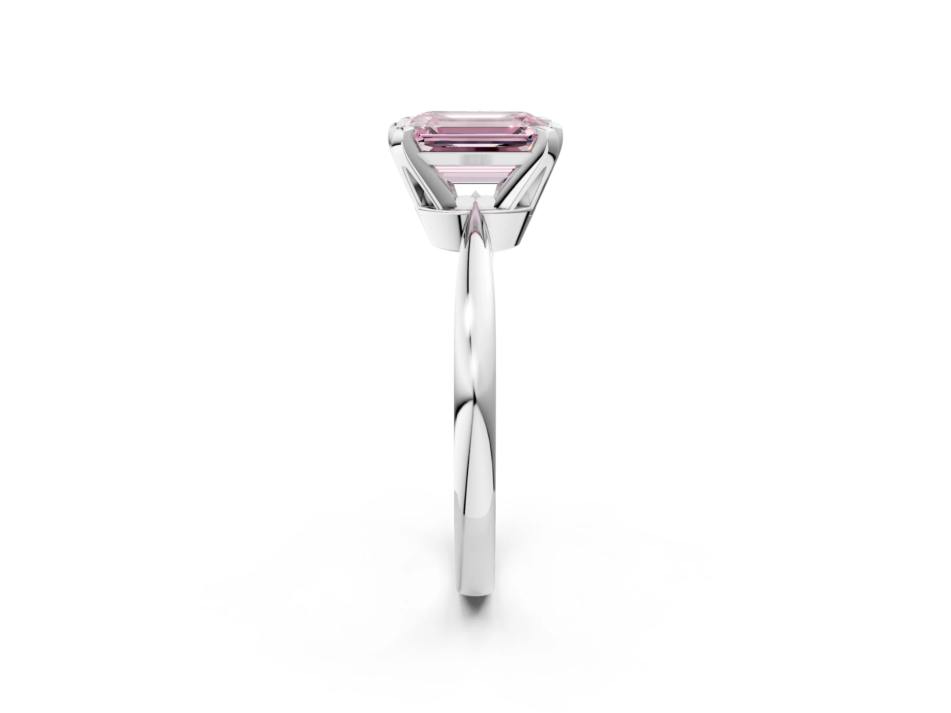 White gold Fancy Pink Emerald Cut Solitaire Engagement Ring with Six-Prong Setting and Tapered Band_2