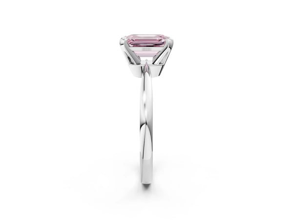 White gold Fancy Pink Emerald Cut Solitaire Engagement Ring with Six-Prong Setting and Tapered Band