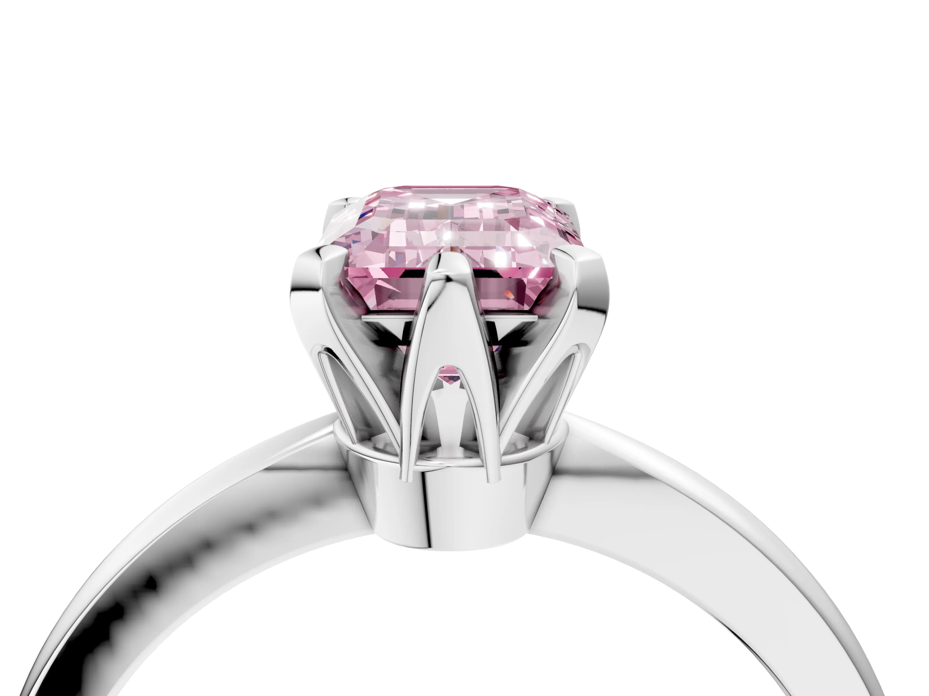 White gold Fancy Pink Emerald Cut Solitaire Engagement Ring with Six-Prong Setting and Tapered Band_4