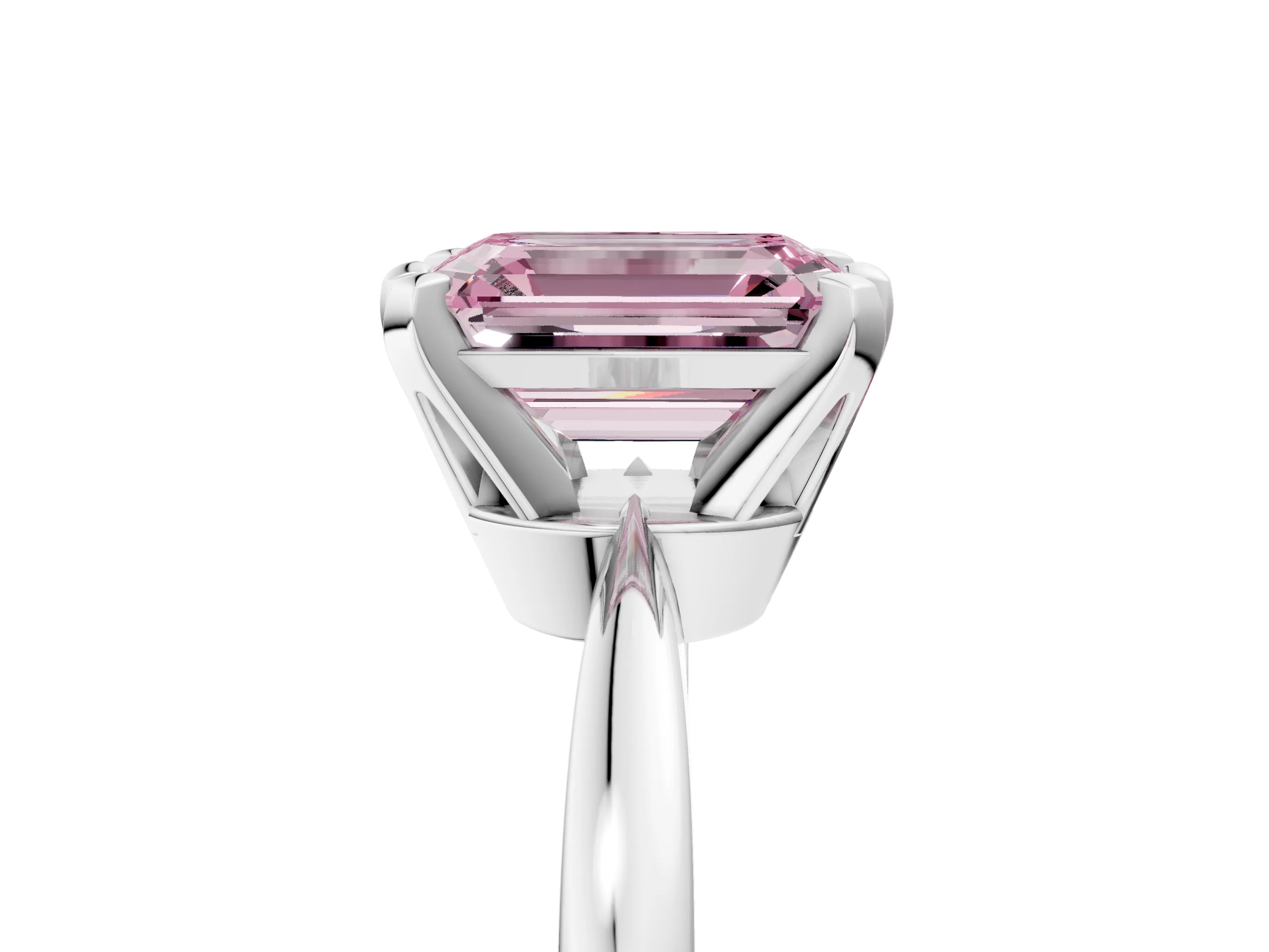 White gold Fancy Pink Emerald Cut Solitaire Engagement Ring with Six-Prong Setting and Tapered Band_5