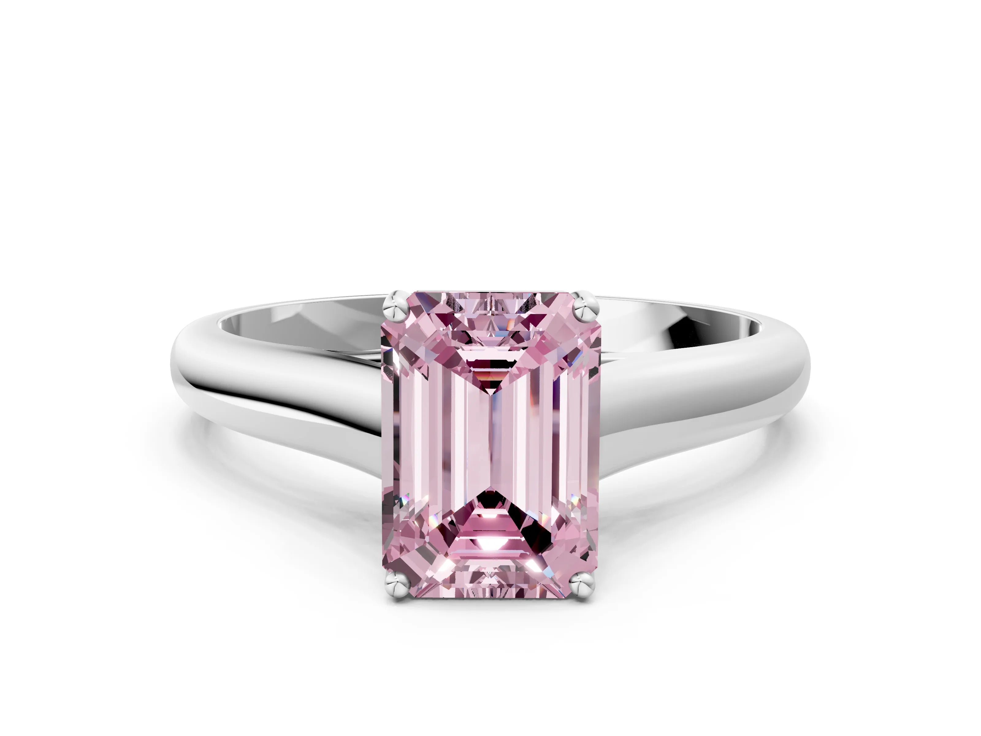 White gold Fancy Pink Emerald Cut Solitaire Engagement Ring with Tapered Band and Four-Prong Setting_15
