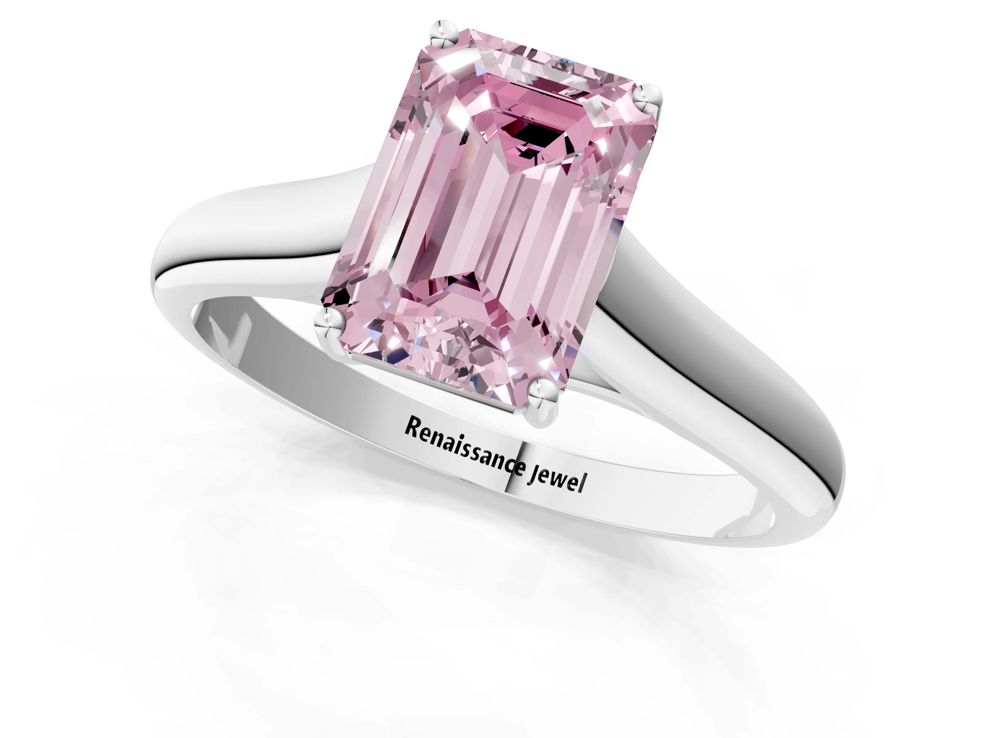 White gold Fancy Pink Emerald Cut Solitaire Engagement Ring with Tapered Band and Four-Prong Setting_16
