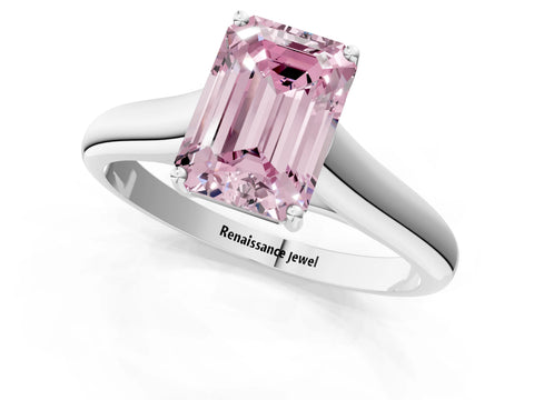 White gold Fancy Pink Emerald Cut Solitaire Engagement Ring with Tapered Band and Four-Prong Setting_16