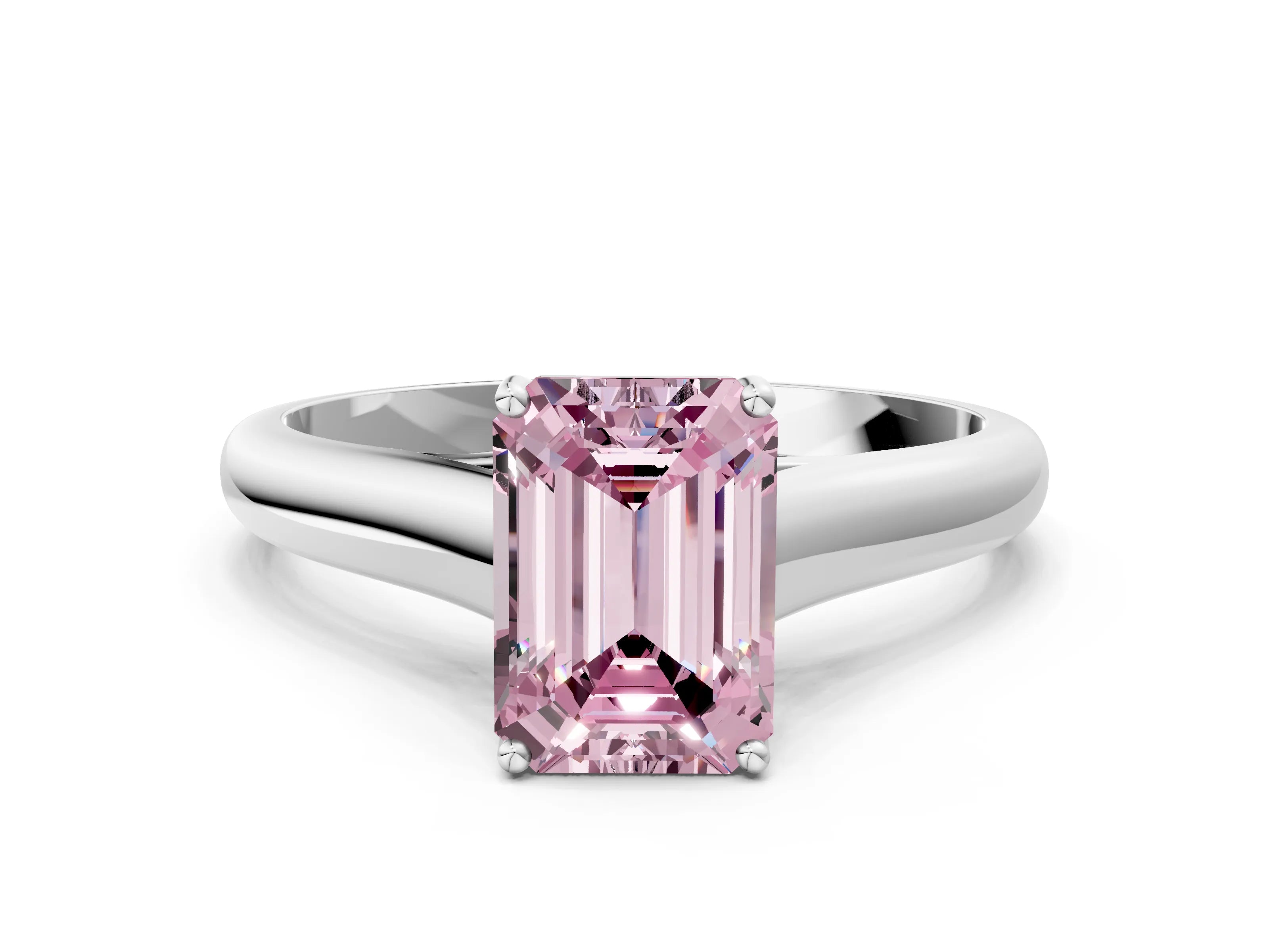 White gold Fancy Pink Emerald Cut Solitaire Engagement Ring with Tapered Band and Four-Prong Setting_3